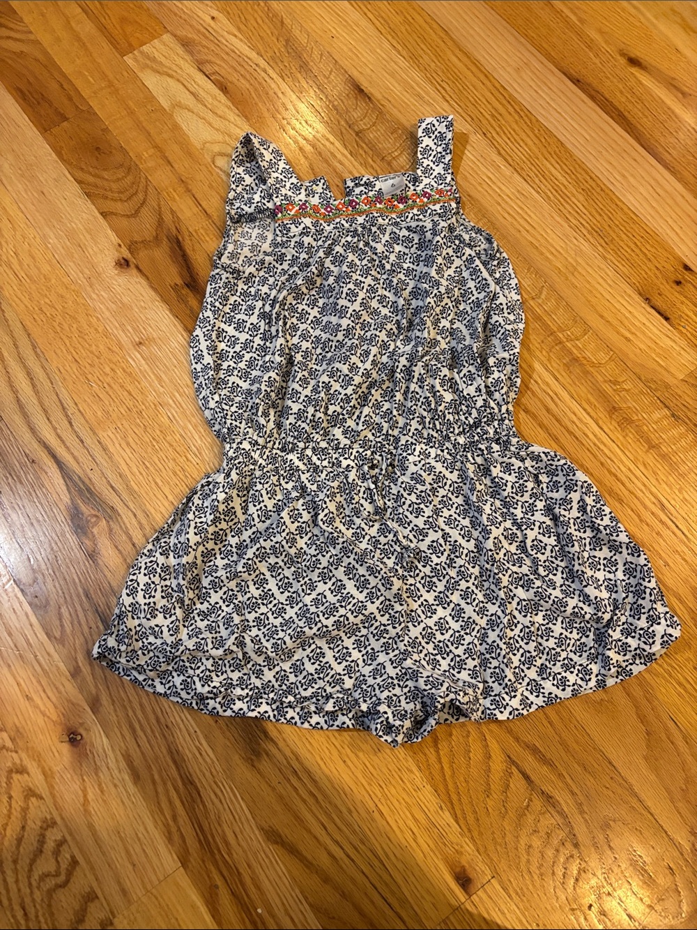 Carter's White and Navy Floral One-Piece with Colorful Embroidery